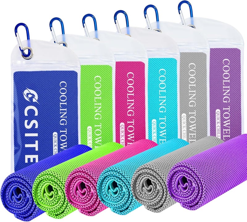 CASITE 6 Pack Cooling Towels (47"x12") for Neck and Face, Ice Towel for Hot Weather, Soft Breathable Chilly Gym Towels, Microfiber Towel for Work Out, Yoga, Running, Camping & More Activities - Image 1